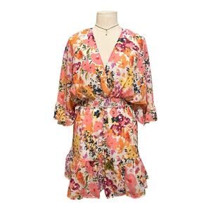 Forever 21 Soul Girl Floral Print Butterfly Sleeve Mini dress Size X-Large Pink